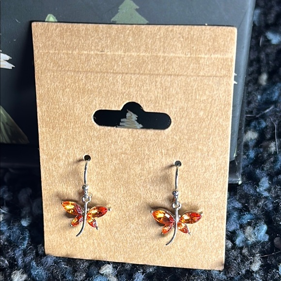 Hand Crafted Orange Butterfly Earrings - Picture 4 of 5